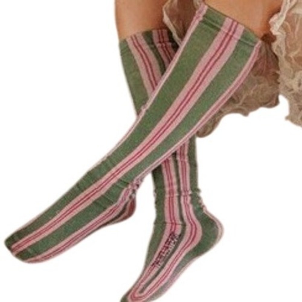 Magnolia Pearl Striped Knee High Socks Green Pink Bohemian Vintage NWT